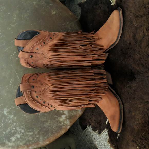 LIBERTY BLACK Vegas Faggio fringed snip toe ladies cowboy western boots sz 7 NWT - Picture 9 of 15